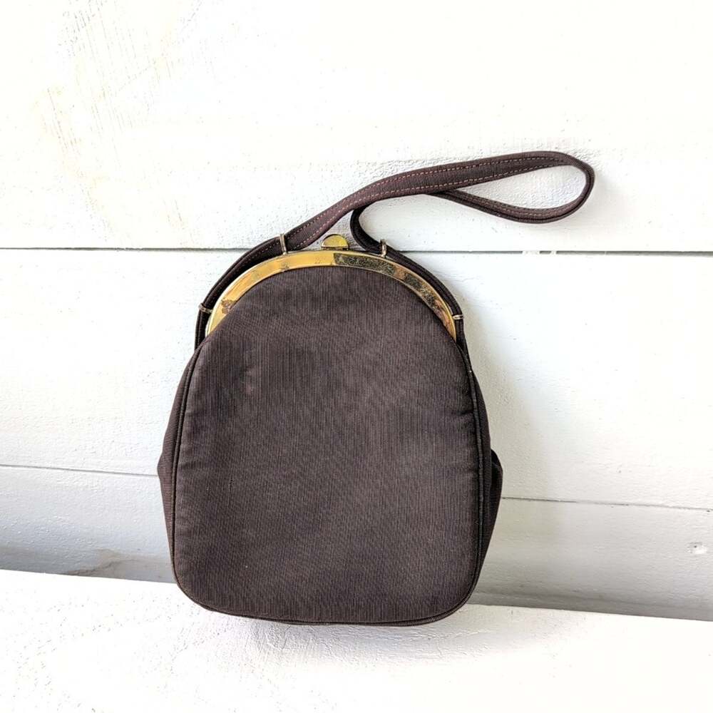 Vintage Mel-Ton brown fabric handbag/purse with gold tone metal frame - Picture 3 of 13
